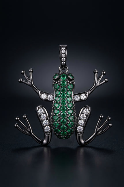 Brooch - Black, Green, Clear frog shaped - front