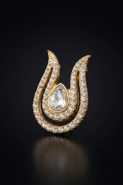 Brooch - Gold U-shape with central teardrop - angle