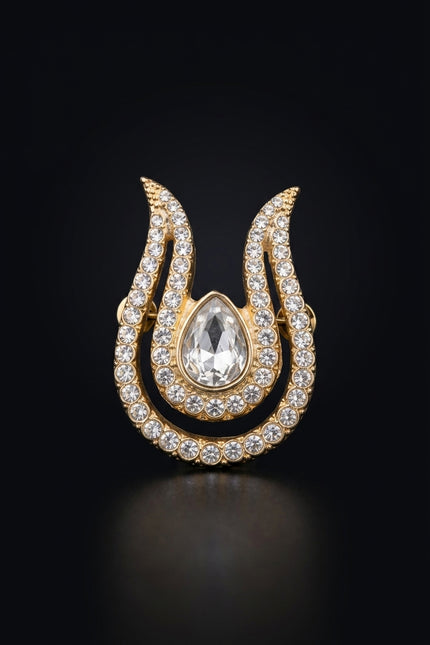 Brooch - Gold U-shape with central teardrop - front