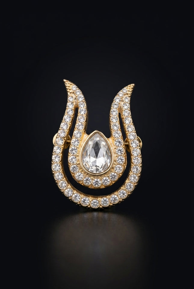 Brooch - Gold U-shape with central teardrop - front