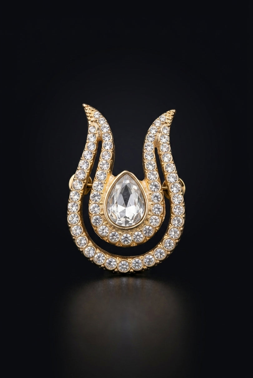 Brooch - Gold U-shape with central teardrop - front