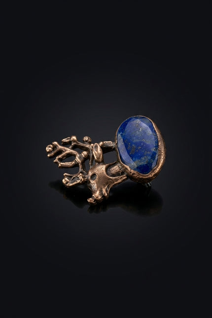 Brooch - Dark Blue And Bronze organic and oval - angle