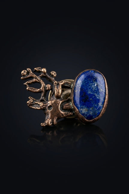 Brooch - Dark Blue And Bronze organic and oval - front