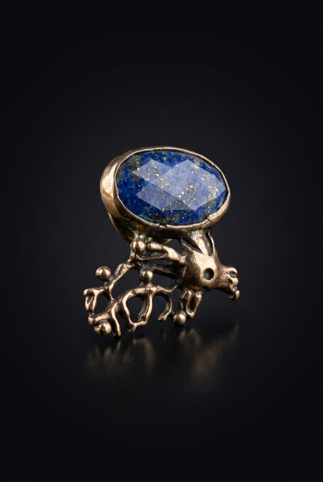 Brooch - Blue, Bronze irregular, organic - angle
