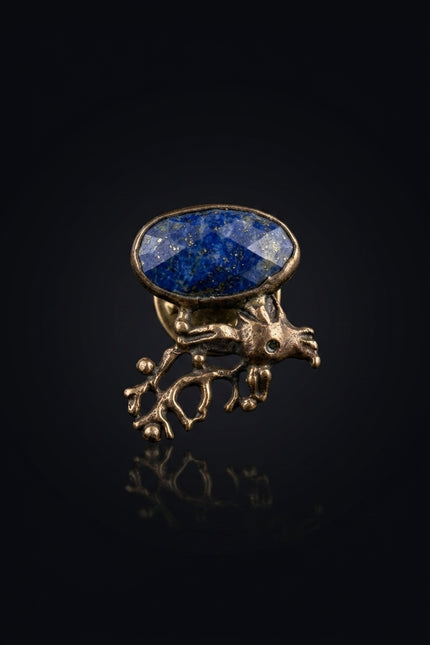 Brooch - Blue, Bronze irregular, organic - front