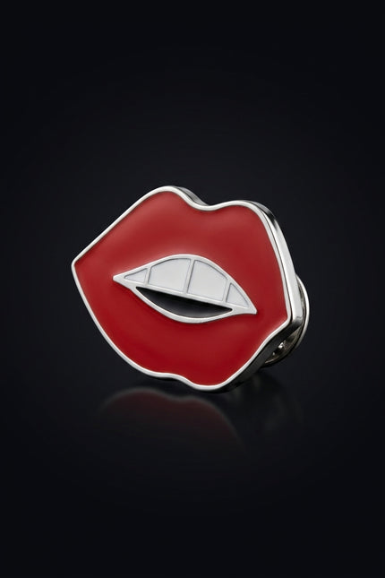 Brooch - Red|White|Black|Silver lips with teeth - angle