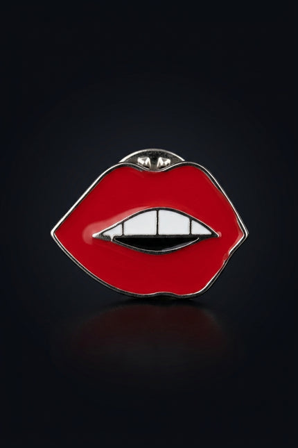 Brooch - Red|White|Black|Silver lips with teeth - front
