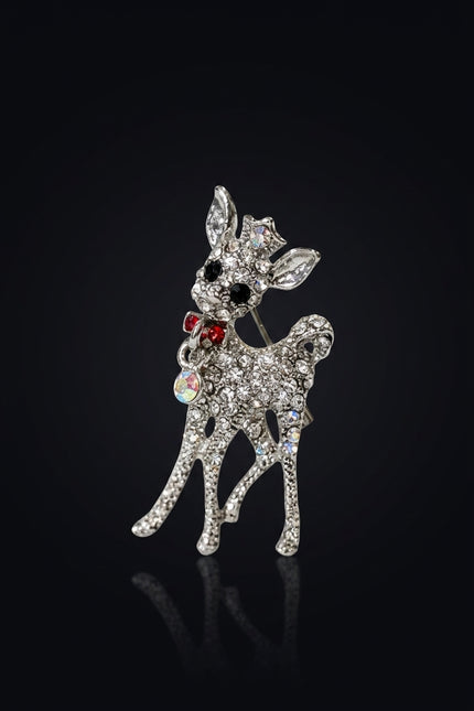 Brooch - Silver Multi-Color deer - front