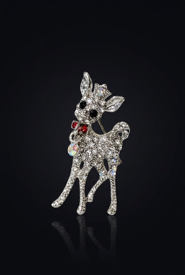 Brooch - Silver Multi-Color deer - front