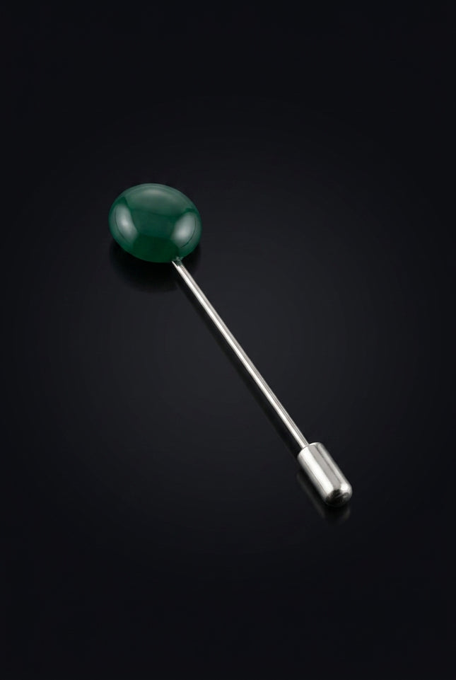 Brooch - Dark Green round - angle