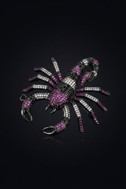 Brooch - Black, Purple, Clear scorpion - angle