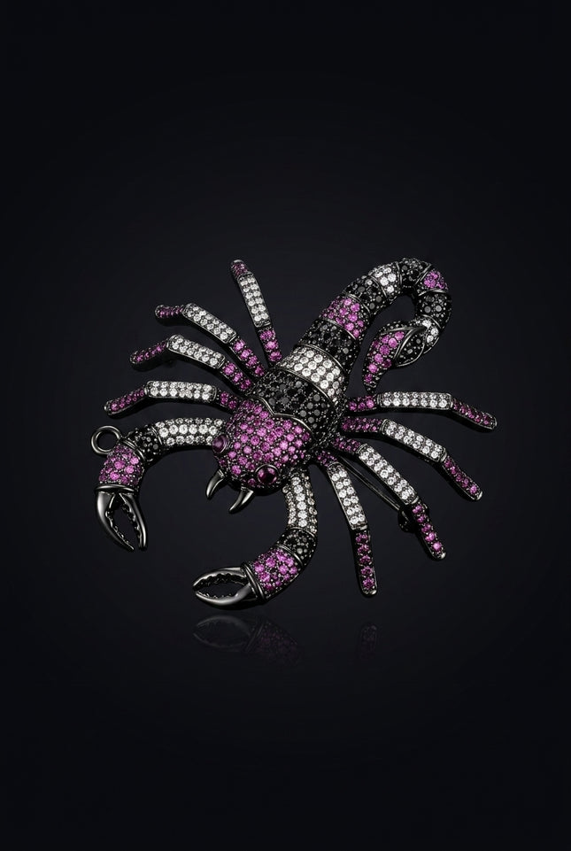Brooch - Black, Purple, Clear scorpion - angle