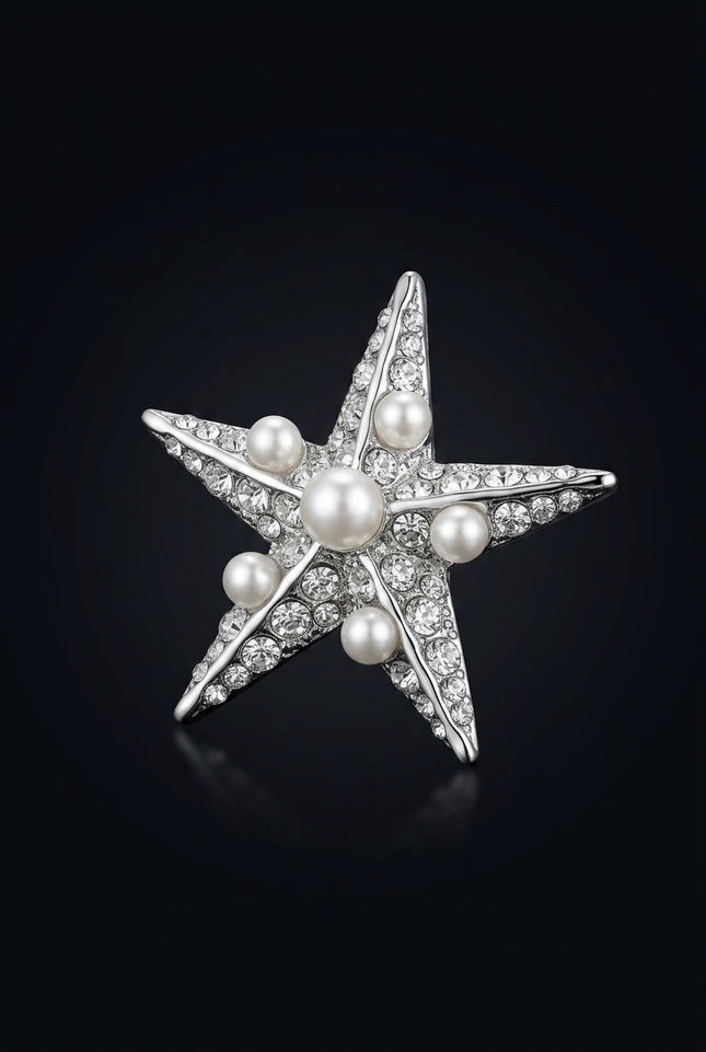 Brooch - Silver, White star - angle