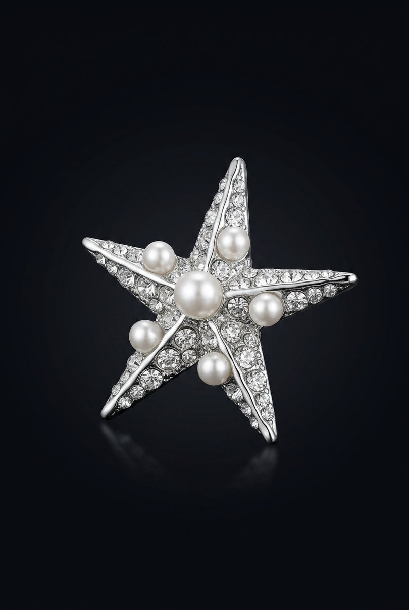 Brooch - Silver, White star - angle