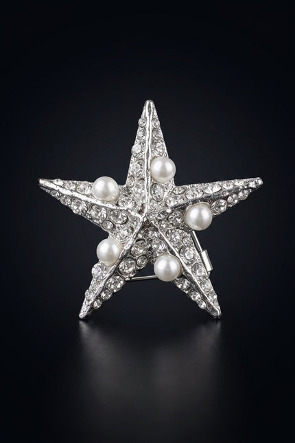 Brooch - Silver, White star - front