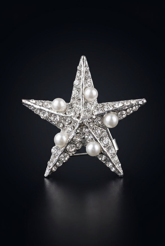 Brooch - Silver, White star - front