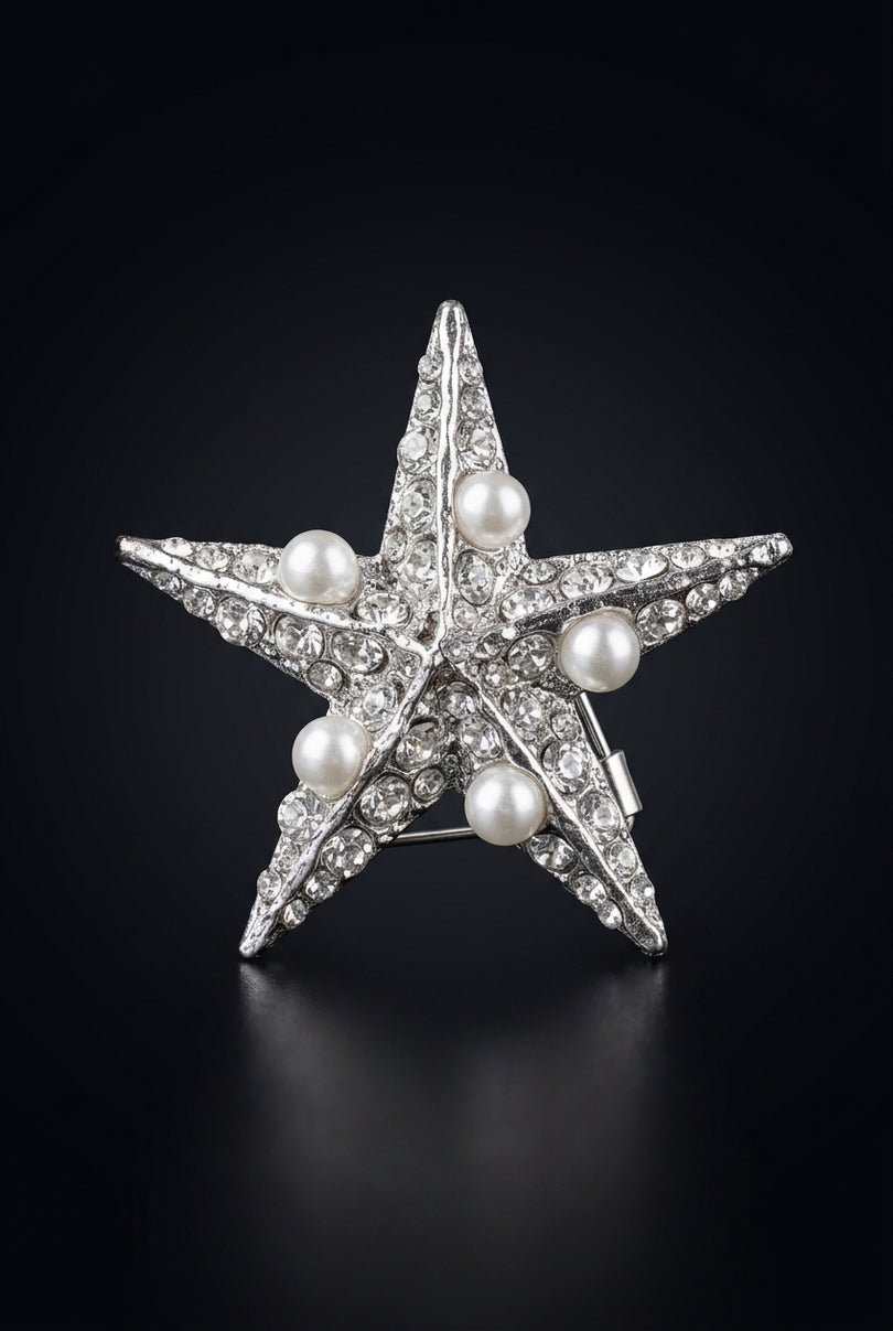 Brooch - Silver, White star - front