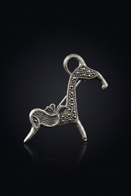 Brooch - Silver stylized deer - front