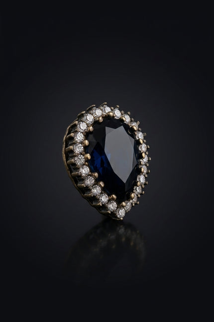 Brooch - Dark Blue, White, Gold teardrop - angle