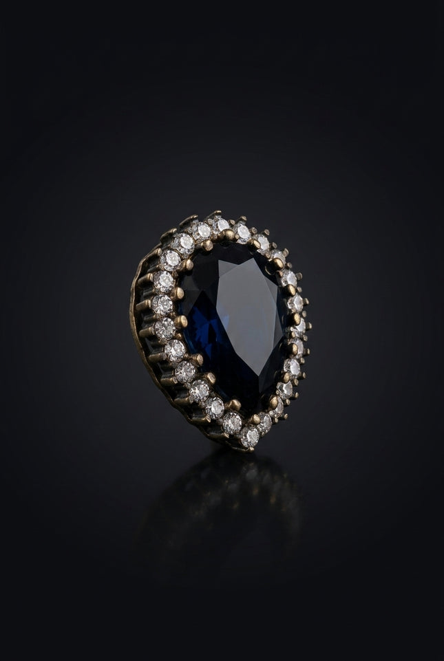 Brooch - Dark Blue, White, Gold teardrop - angle