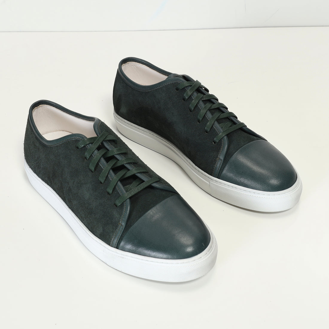 Leather and Suede Court Sneakers - Green White