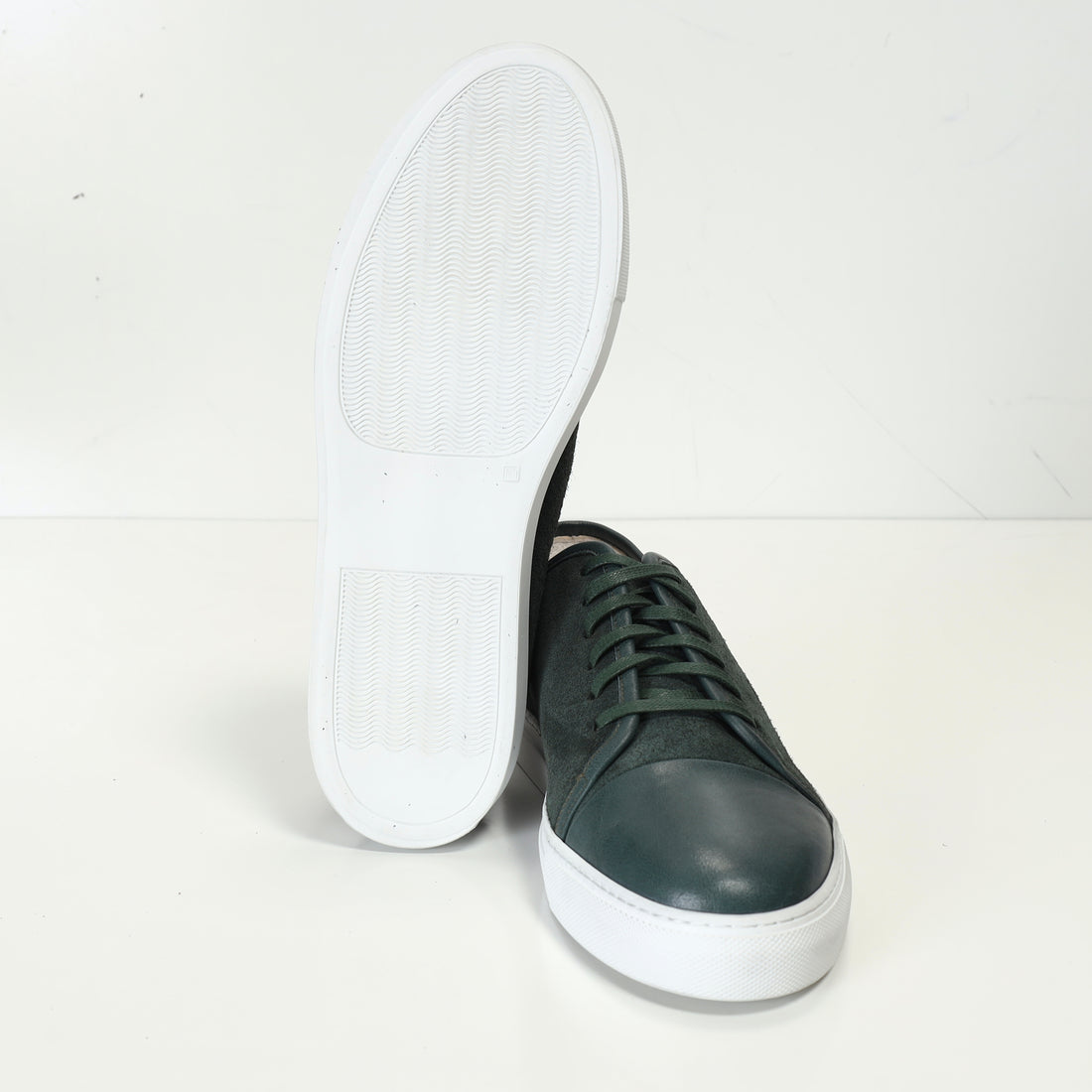 Leather and Suede Court Sneakers - Green White