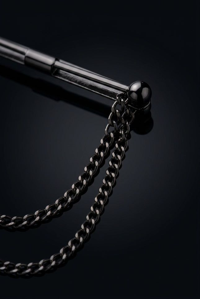Collar Bar - Dark Metallic straight bar with double chain - detail