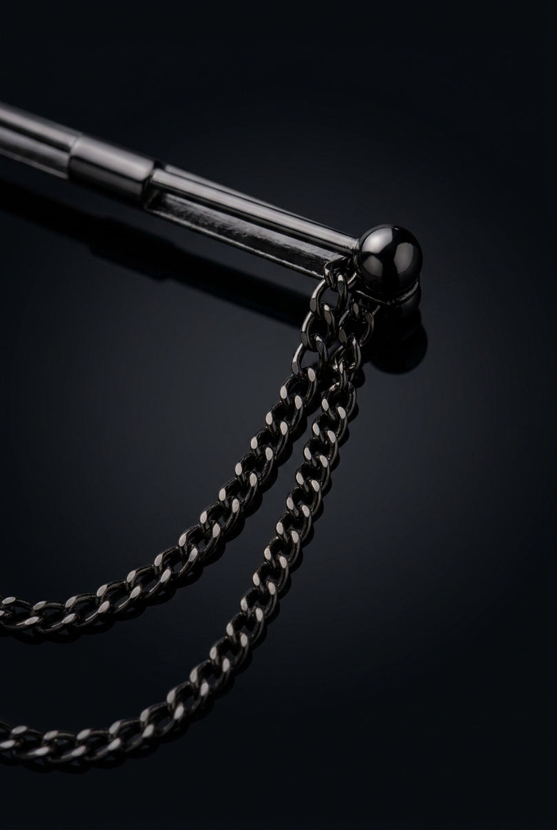 Collar Bar - Dark Metallic straight bar with double chain - detail