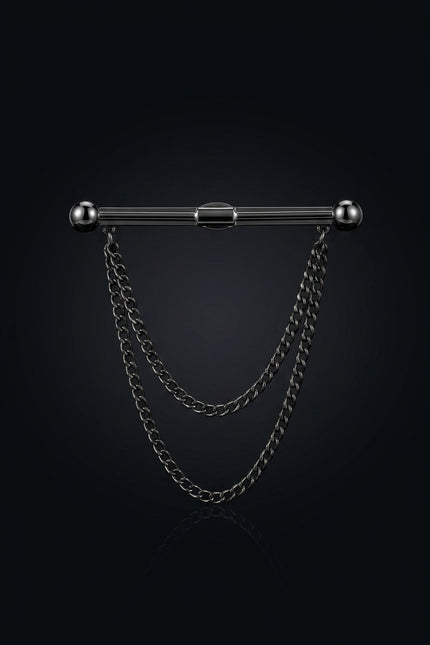 Collar Bar - Dark Metallic straight bar with double chain - hero