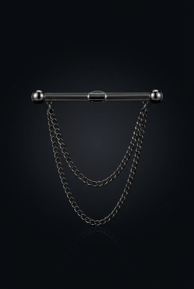 Collar Bar - Dark Metallic straight bar with double chain - hero
