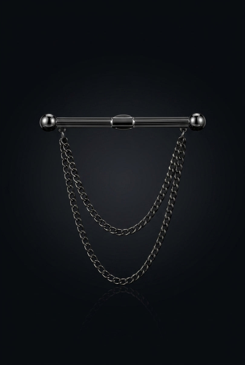 Collar Bar - Dark Metallic straight bar with double chain - hero