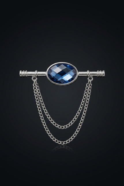 Collar Bar - Silver_Blue oval gem on bar with chains - hero