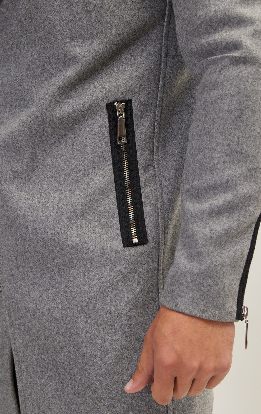 Asymmetrical Zipper Closure Coat - Grey