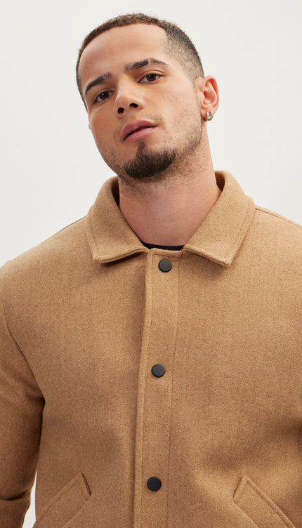 Snap Closure Collared Walking Jacket - Camel