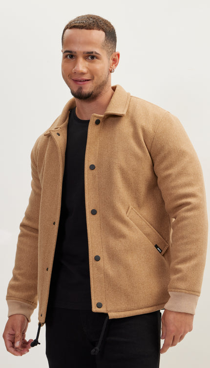 Snap Closure Collared Walking Jacket - Camel