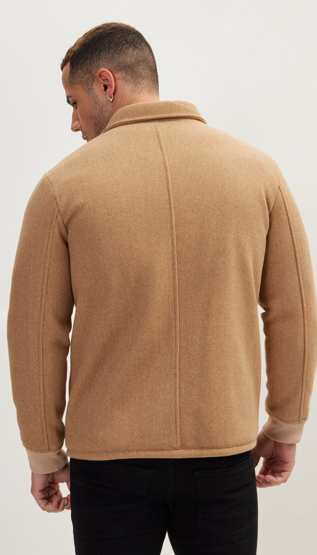 Snap Closure Collared Walking Jacket - Camel