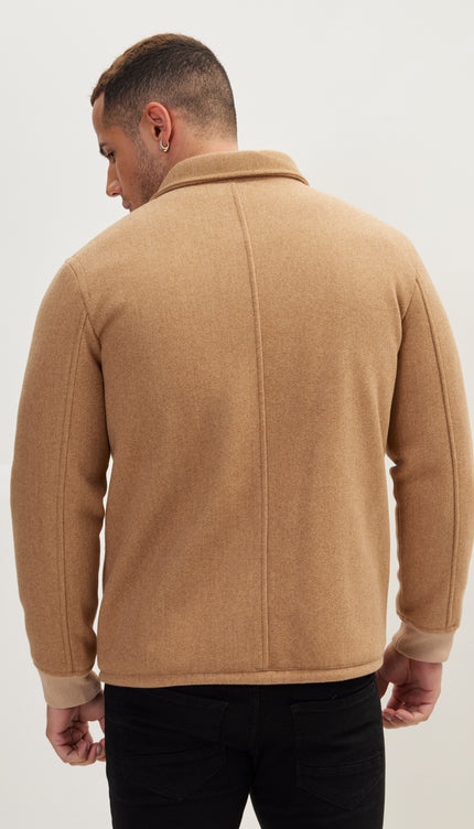 Snap Closure Collared Walking Jacket - Camel