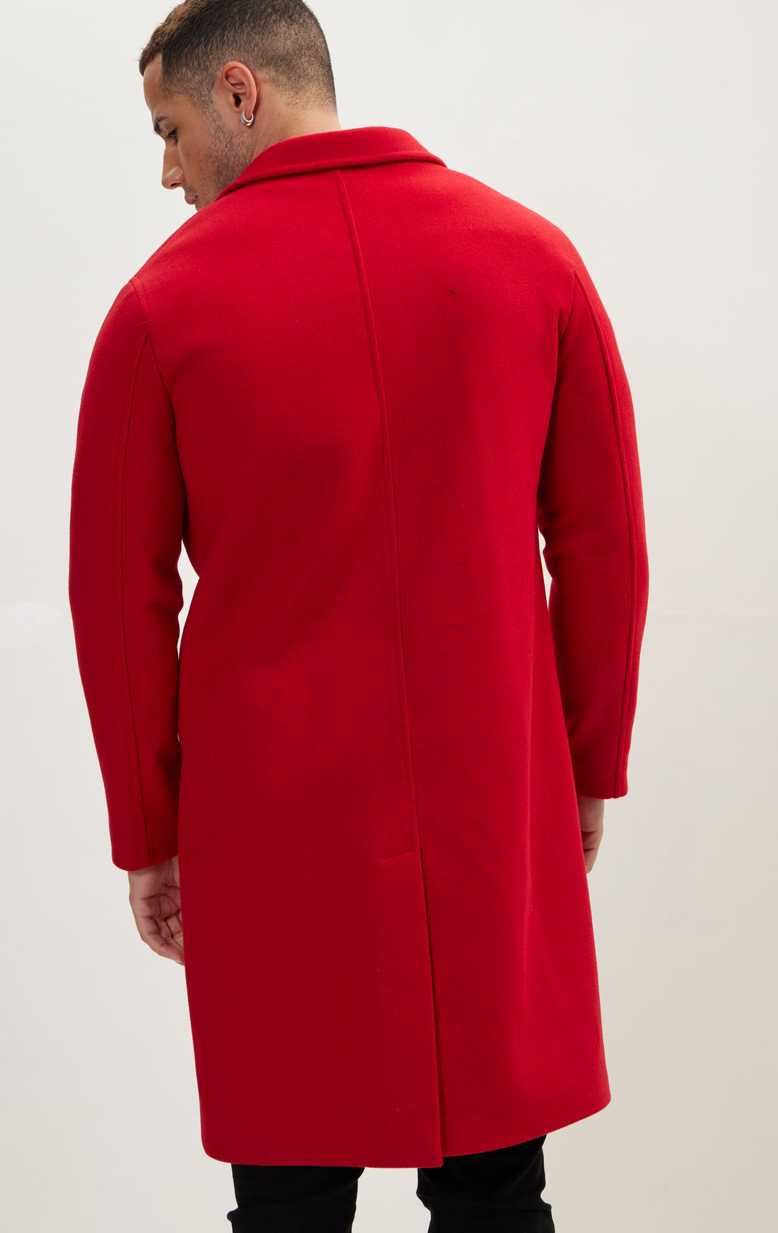 Long Fitted Pea Coat With Notch Lapel - Red