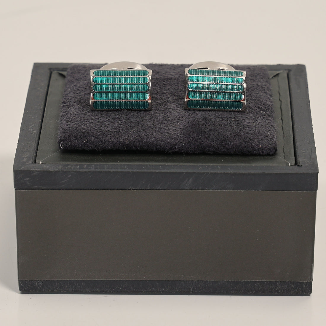 Curved Lines Two Tone  Stainless Steel Cufflinks Green Silver