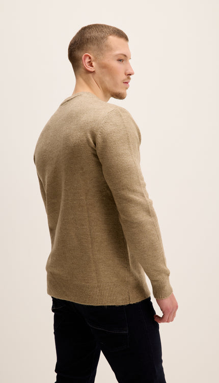 Man wearing a beige sweater against a plain background