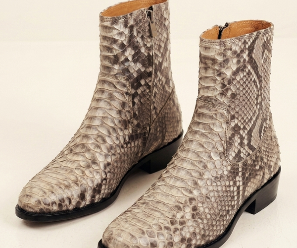 Men's Men's Python Leather Zip Boots - Beige | Ron Tomson