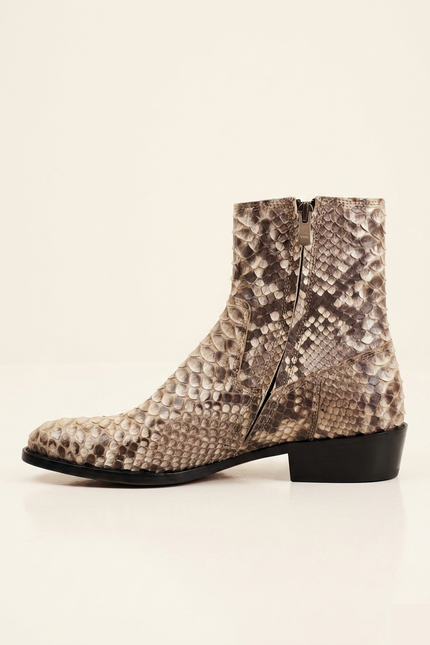 Men's Python Leather Zip Boots - Beige - Side - Ron Tomson