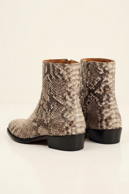 Men's Python Leather Zip Boots - Beige - Back Pair - Ron Tomson