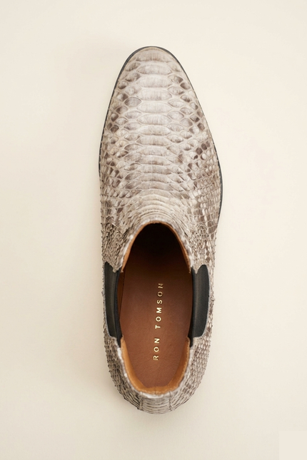 Men's Python Leather Zip Boots - Beige - Top - Ron Tomson