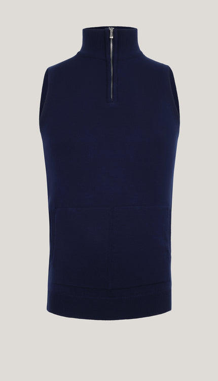 Zippered Collar Sweater Vest - Navy