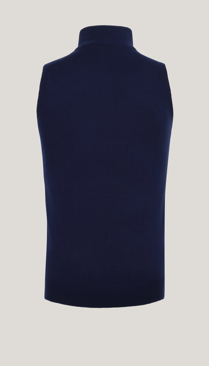 Zippered Collar Sweater Vest - Navy