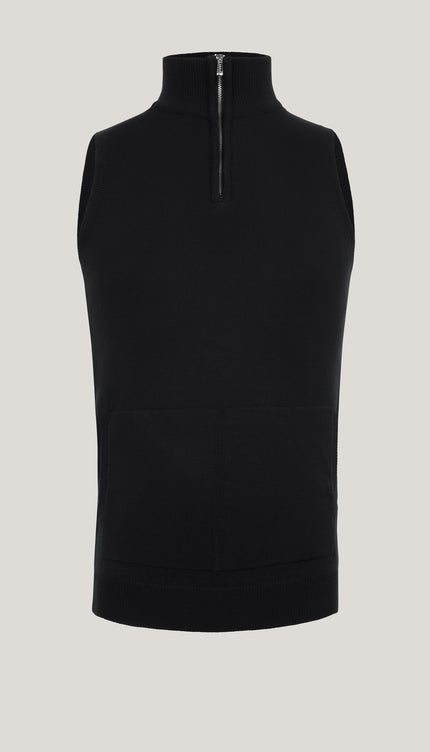 Zippered Collar Sweater Vest - Black