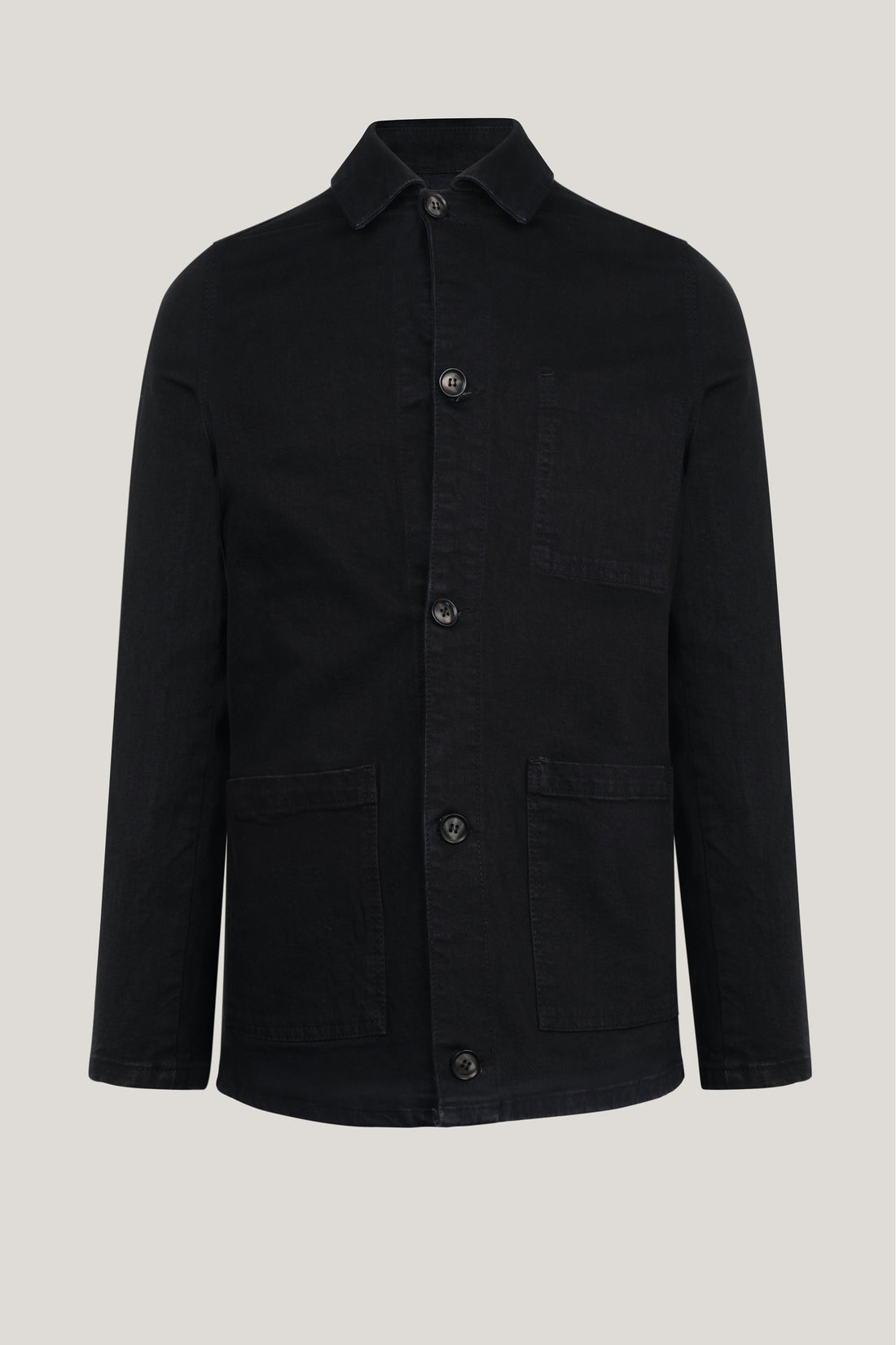 Patch Pocket Fitted Waxed Denim Jacket - Black