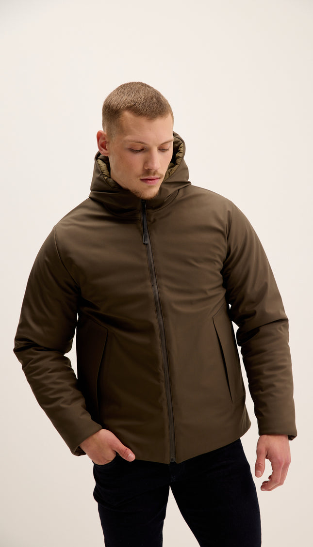 Reversible Padded and Hooded Jacket - Khaki