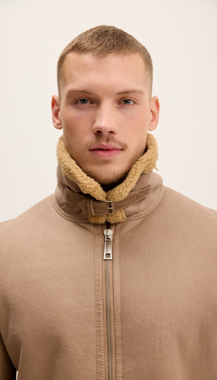 Veste aviateur en peau lainée végane - Pierre